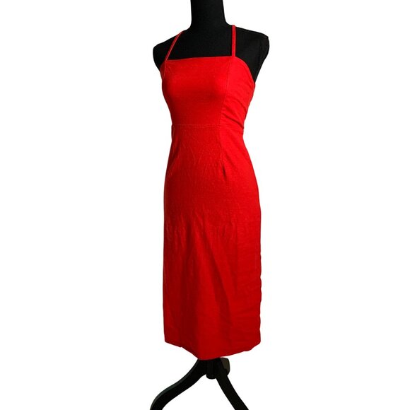 Wild Fable Juniors Teens Red Halter Neck Midi Dress Lace-Up Back & Bodycon Fit - Picture 4 of 15